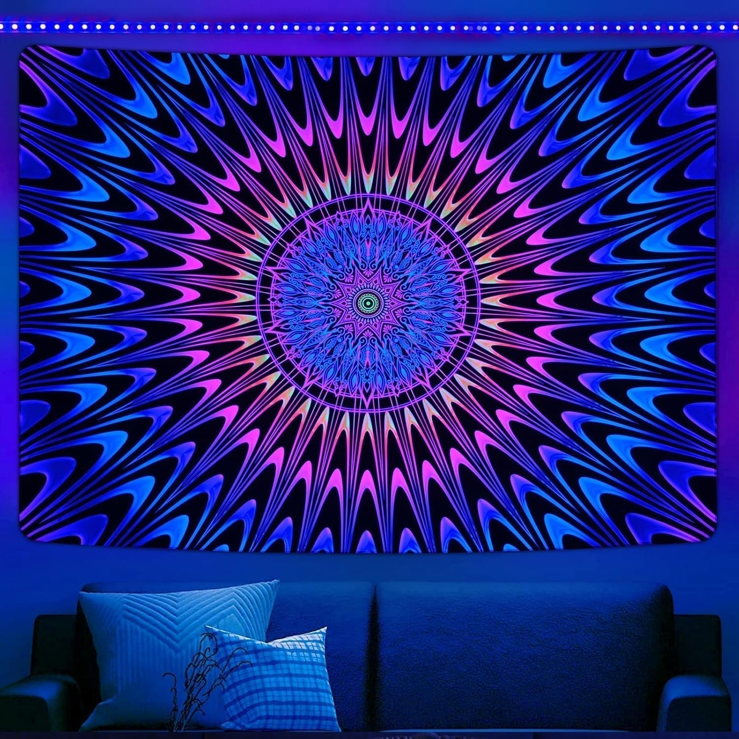 Tapiz alishomtll mandala de colores arte luz negra Hogar - Accesorios y Decoración Naty Shop 210L X 150B Cm