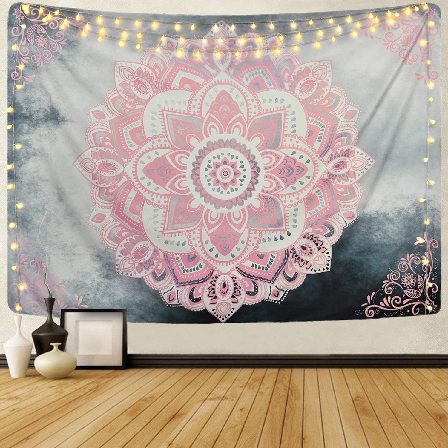 Tapiz alishomtll mandala indio bohemio tela Hogar - Accesorios y Decoraciones Naty Shop Gris Rosa 210.1L X 150.1B Cm