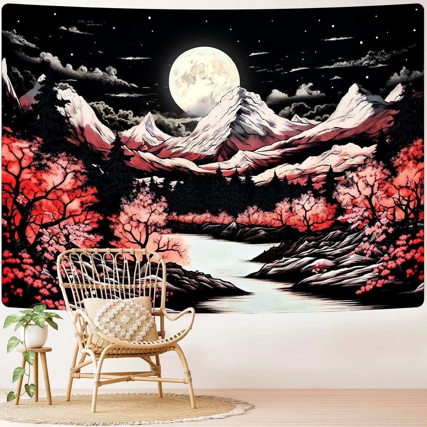 Tapiz alishomtll escena de montaña luna bosque montañas Hogar - Accesorios y Decoración Naty Shop