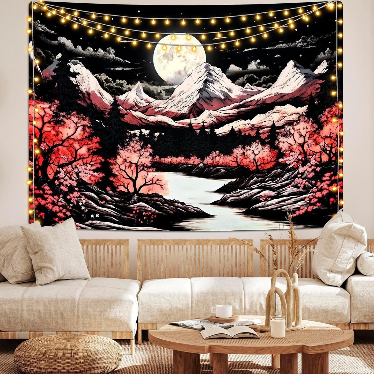 Tapiz alishomtll escena de montaña luna bosque montañas Hogar - Accesorios y Decoración Naty Shop