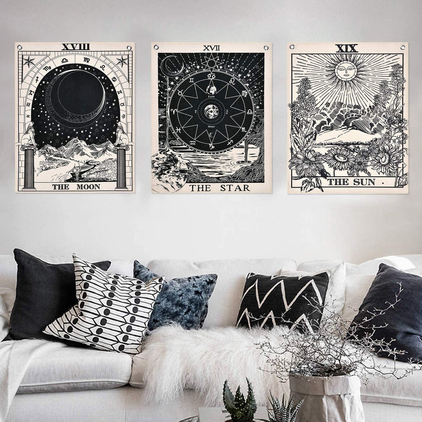 Alishomtll tapiz tarot set sol luna estrellas Hogar - Accesorios y Decoración Naty Shop Set de tarot (blanco y negro) 40 X 50 Cm