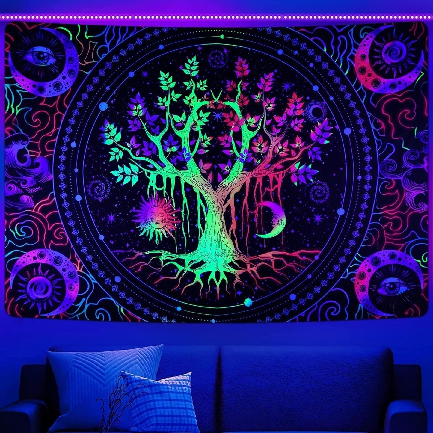 Tapiz alishomtll árbol vida fluorescente sol y luna Hogar - Accesorios y Decoración Naty Shop