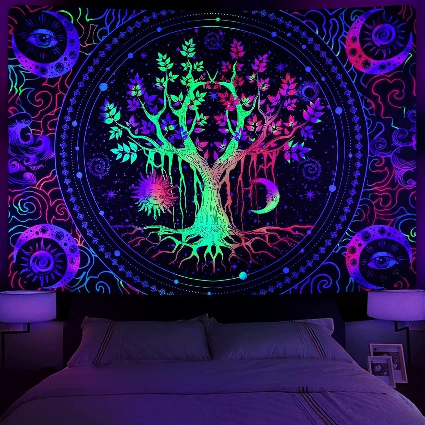 Tapiz alishomtll arbol vida fluorescente sol y luna Hogar - Accesorios y Decoraciones Naty Shop Multi 210L X 150B Cm