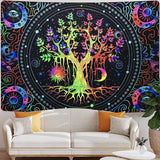 Tapiz alishomtll árbol vida fluorescente sol y luna Hogar - Accesorios y Decoración Naty Shop