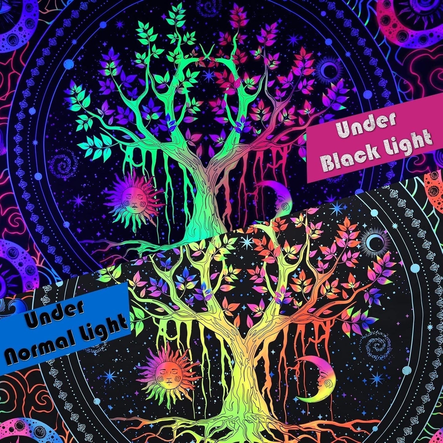 Tapiz alishomtll árbol vida fluorescente sol y luna Hogar - Accesorios y Decoración Naty Shop
