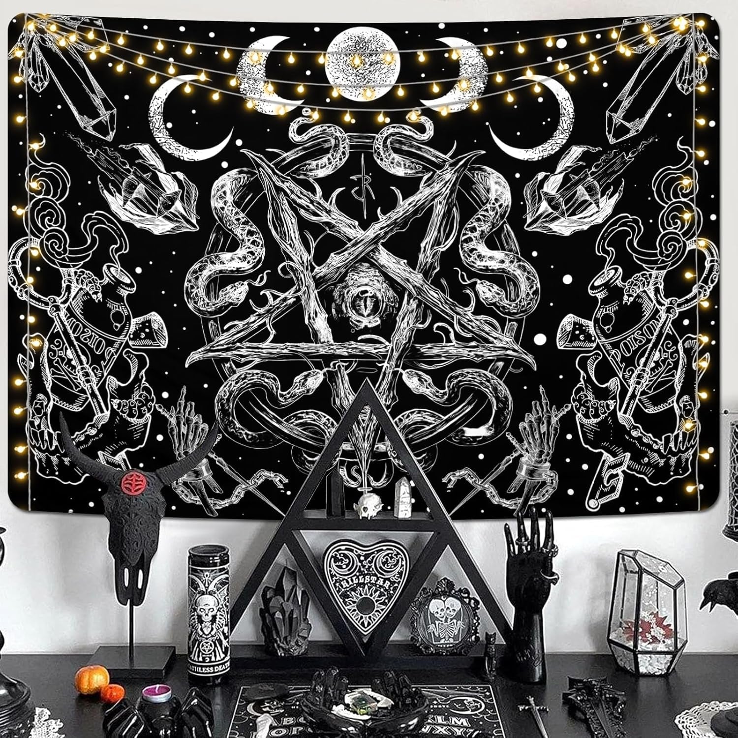 Tapiz alishomtll serpiente bruja estética pentagrama gótico pared Hogar - Accesorios y Decoraciones Naty Shop