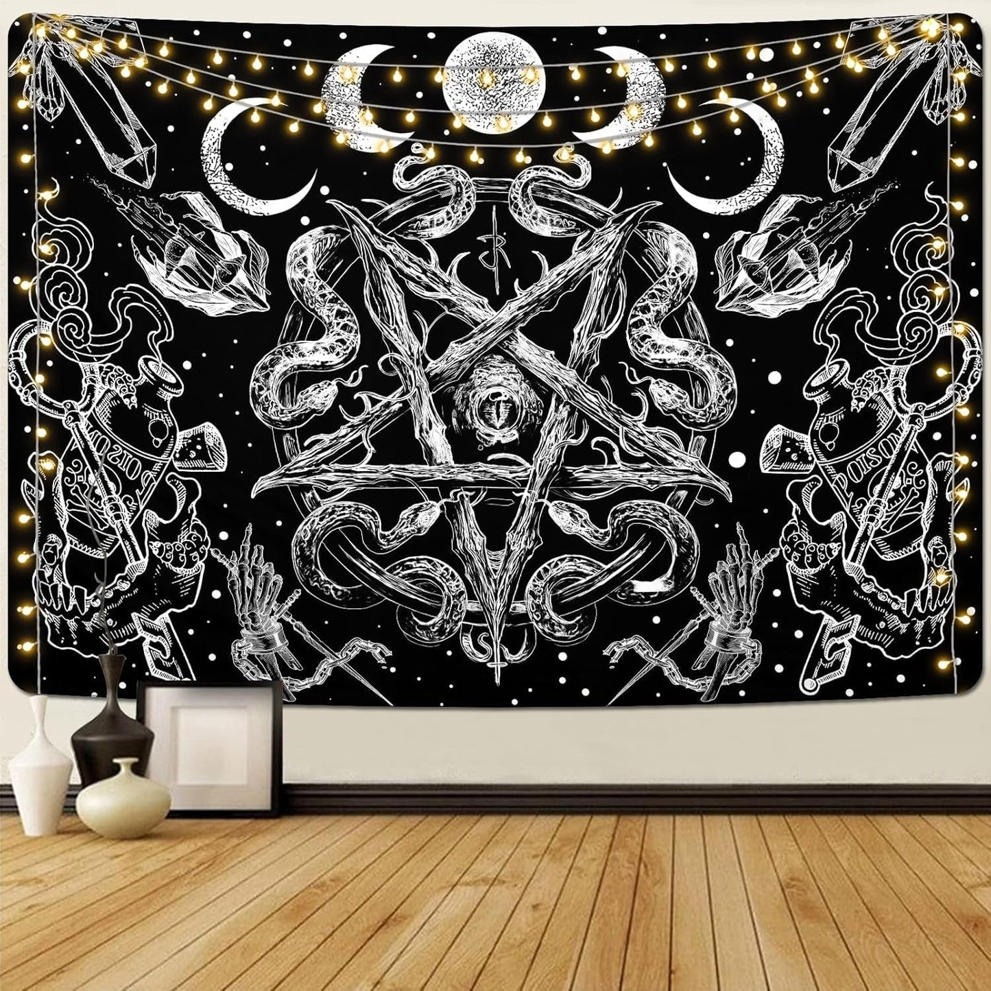 Tapiz alishomtll serpiente bruja estética pentagrama gótico pared Hogar - Accesorios y Decoraciones Naty Shop Pentagrama 210L X 150B Cm