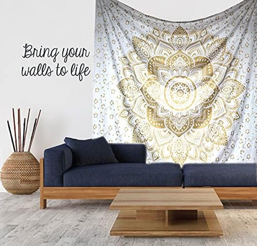 Tapiz mandala dorado metálico manta de playa de algodón indio Casa - Accesorios y Decoraciones Naty Shop