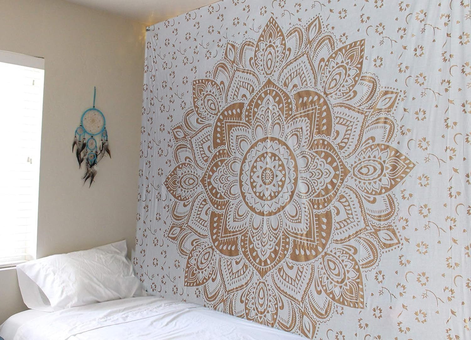 Tapiz mandala dorado metálico manta de playa de algodón indio Casa - Accesorios y Decoraciones Naty Shop