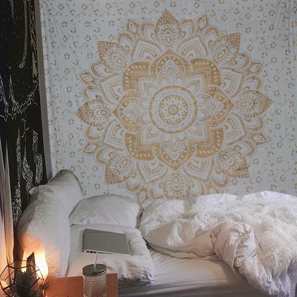 Tapiz mandala dorado metálico manta de playa de algodón indio Casa - Accesorios y Decoraciones Naty Shop