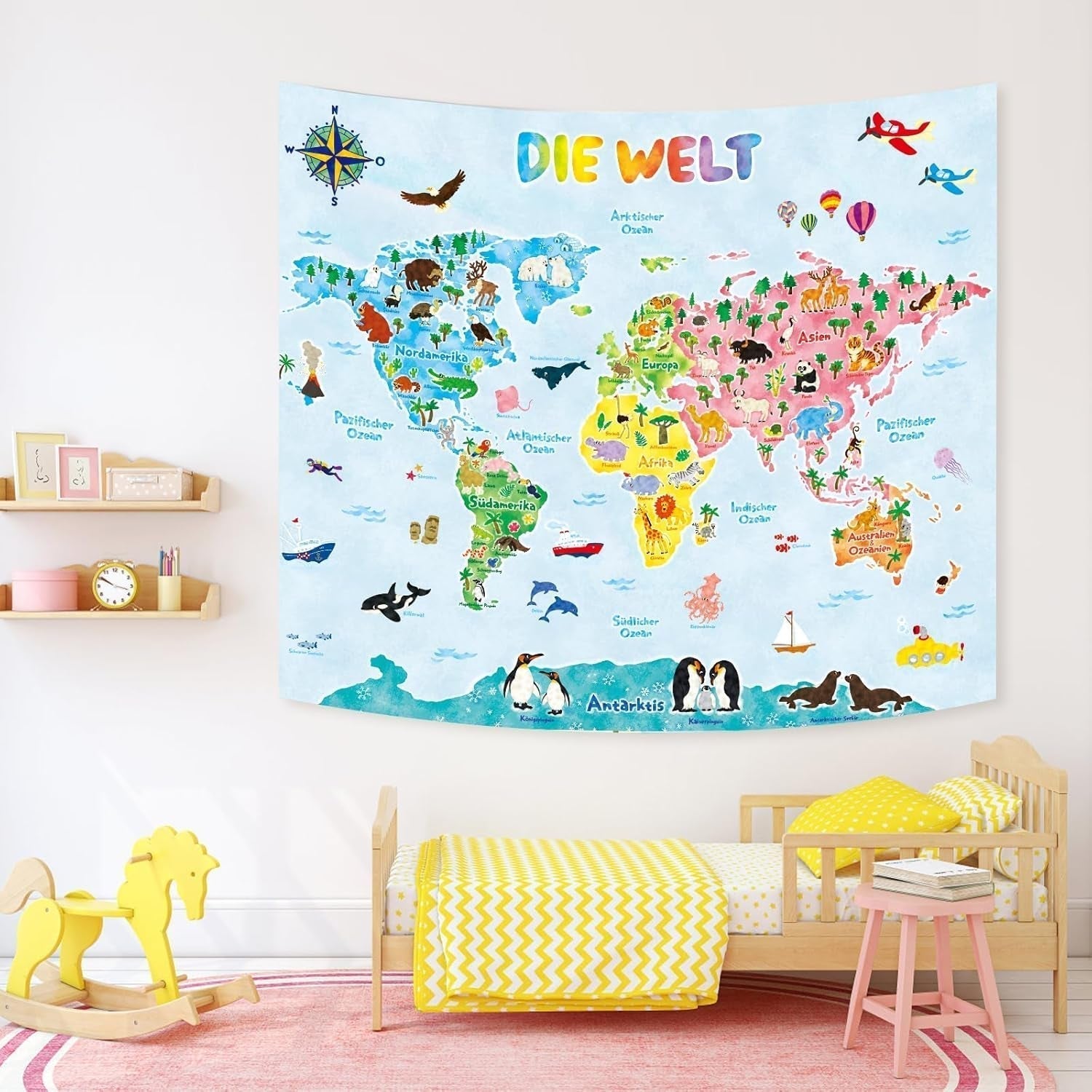 Tapiz Bashom mapamundi animal alemán para niños Hogar - Accesorios y Decoración Naty Shop