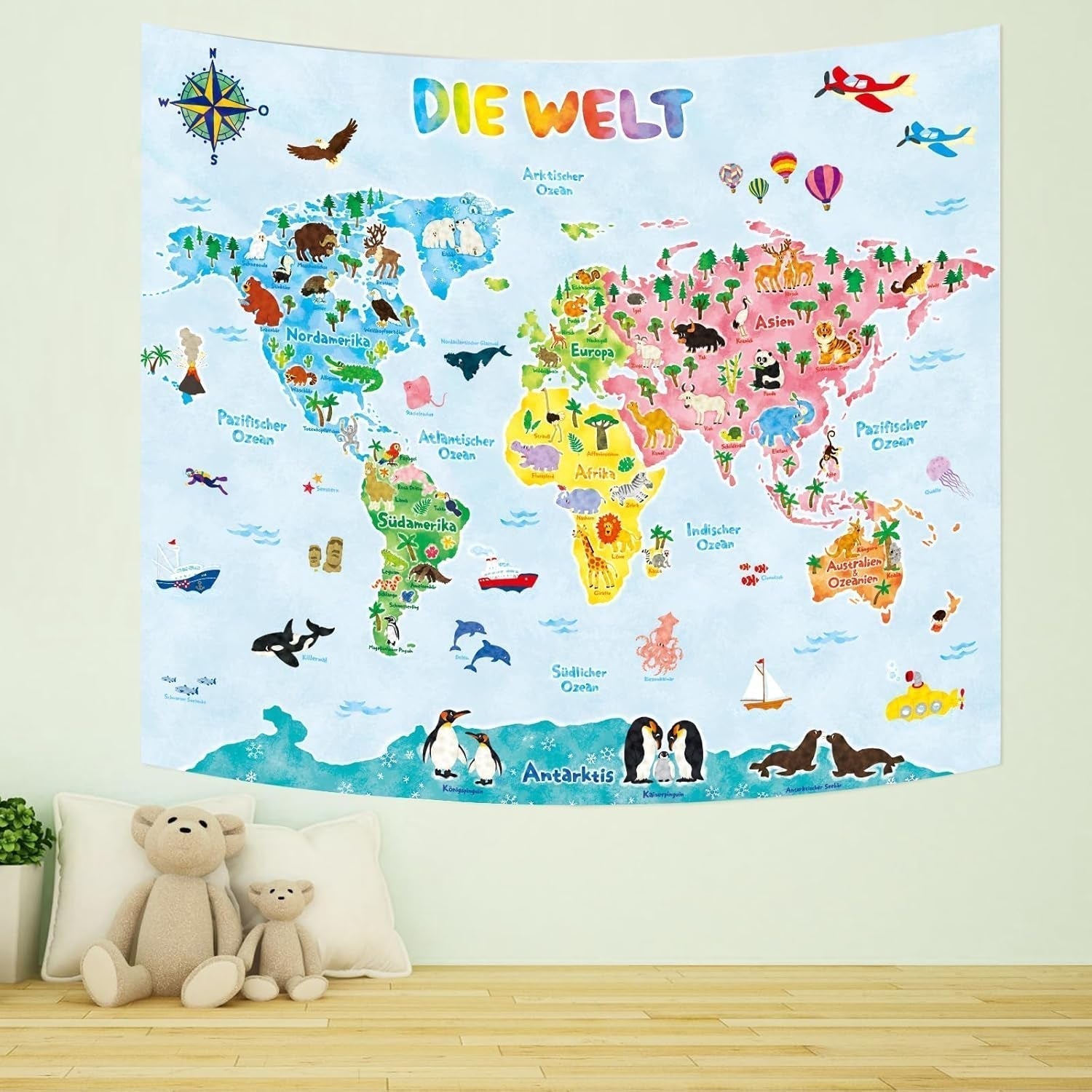 Tapiz Bashom mapamundi animal alemán para niños Hogar - Accesorios y Decoración Naty Shop