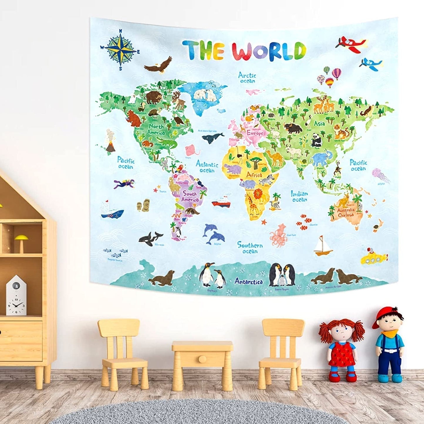 Tapiz Bashom mapa del mundo animal alemán para niños Hogar - Accesorios y Decoración Naty Shop Tp-001