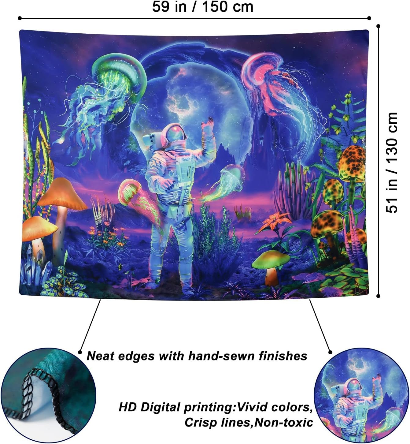 Tapiz betylfoy luz negra astronauta plantas reactivas medusas Hogar - Accesorios y Decoración Naty Shop