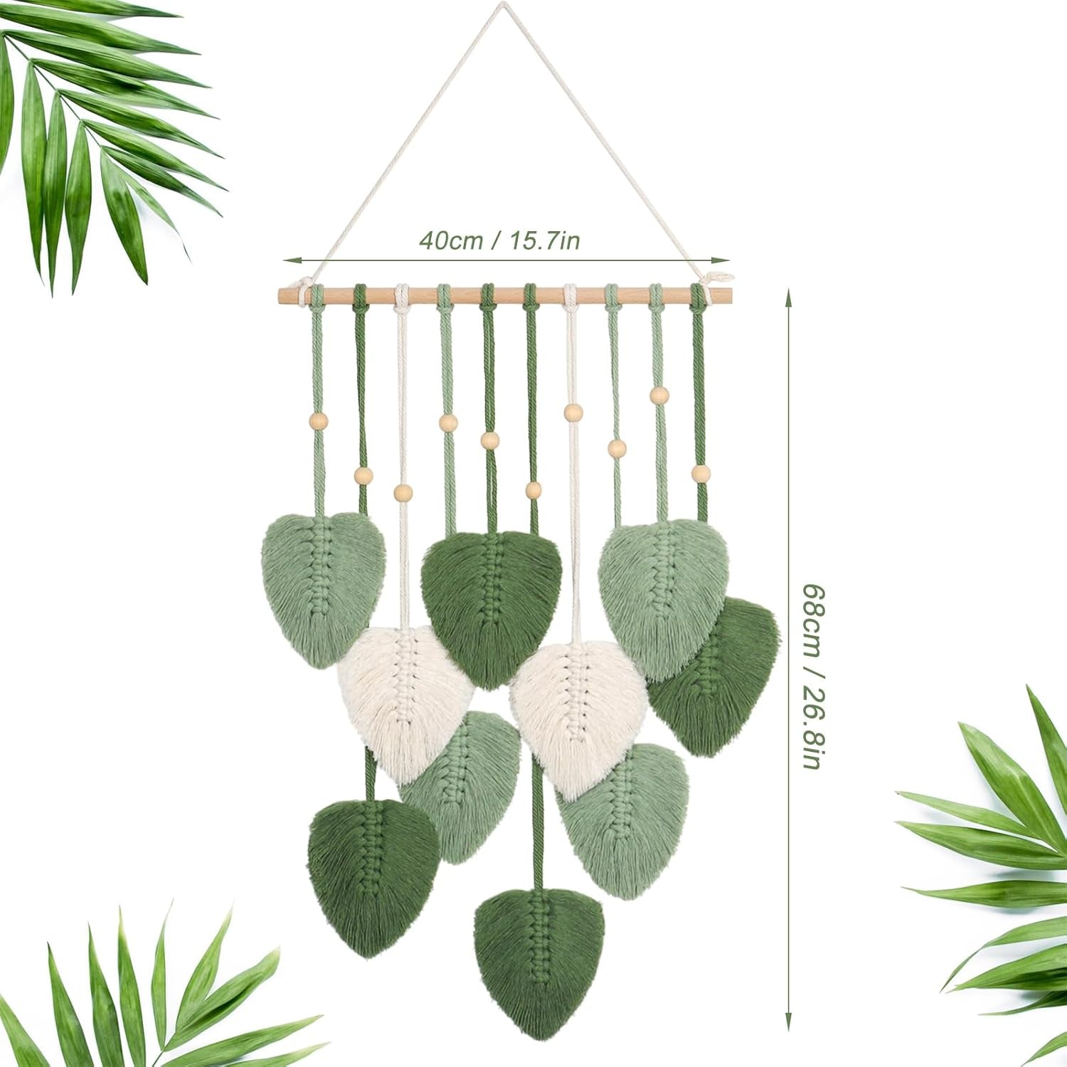 Tapiz betylfoy cuentas de madera hojas verdes Hogar - Accesorios y Decoración Naty Shop