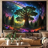 Tapiz luz negra bosque naturaleza psicodélica árbol estrellas galaxia Hogar - Accesorios y Decoración Naty Shop 300L X 180B Cm