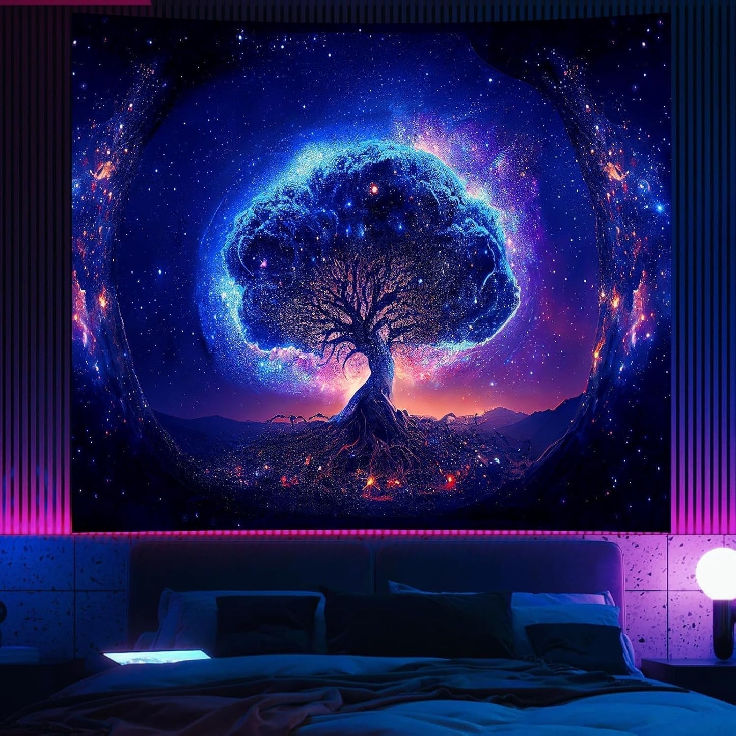 Tapiz árbol luz negra estética espacial Hogar - Accesorios y Decoración Naty Shop