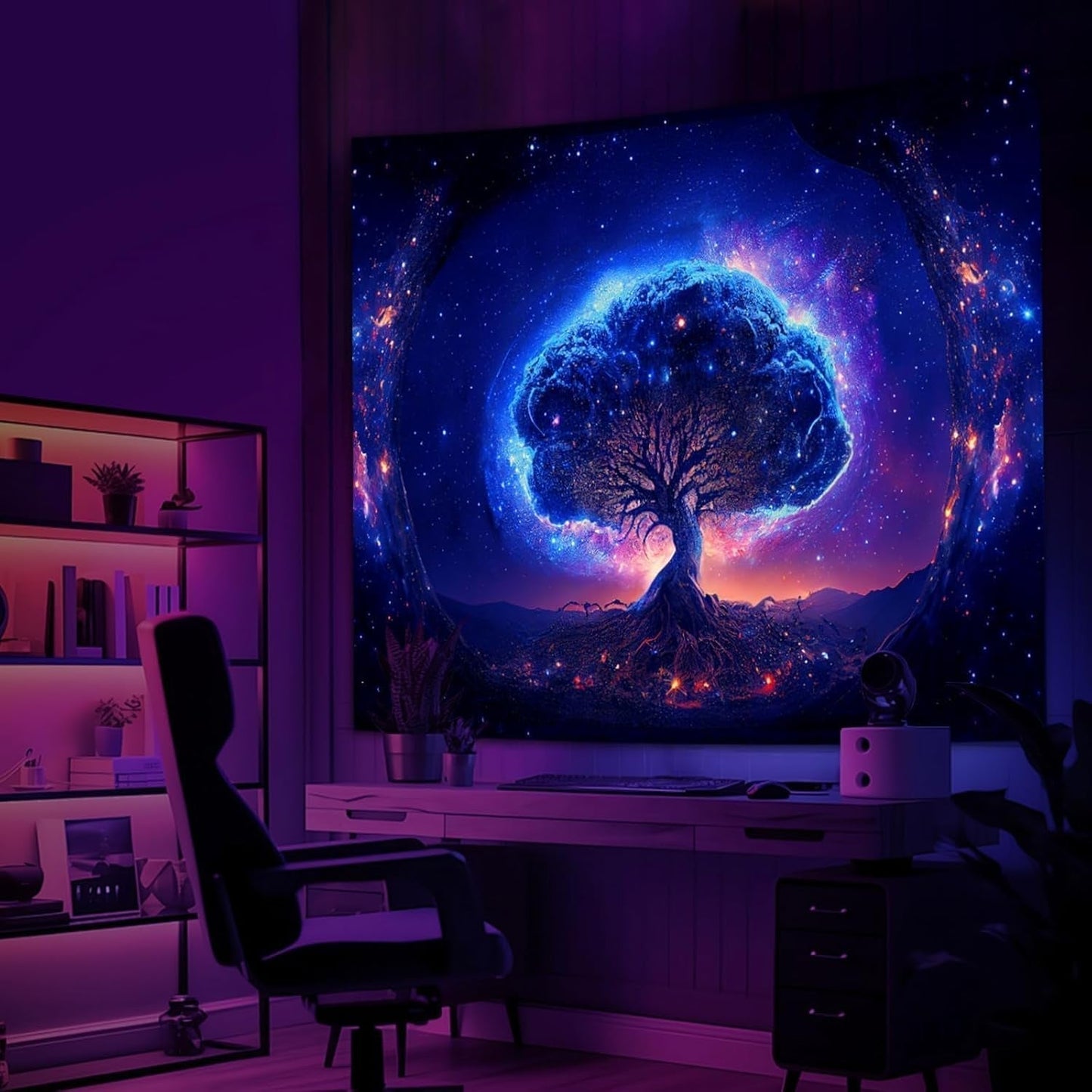Tapiz árbol luz negra estética espacial Hogar - Accesorios y Decoración Naty Shop