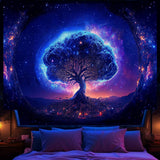 Tapiz Árbol Espacio Luz Negra Estética Hogar - Accesorios y Decoración Naty Shop Espacio Luz Negra 152,4L X 129,5B Cm