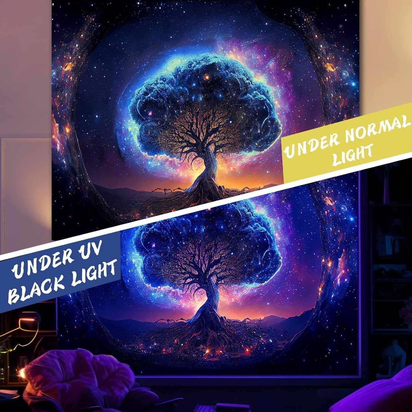 Tapiz árbol luz negra estética espacial Hogar - Accesorios y Decoración Naty Shop
