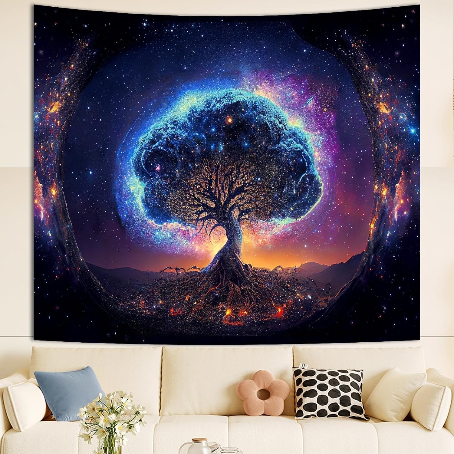Tapiz árbol luz negra estética espacial Hogar - Accesorios y Decoración Naty Shop