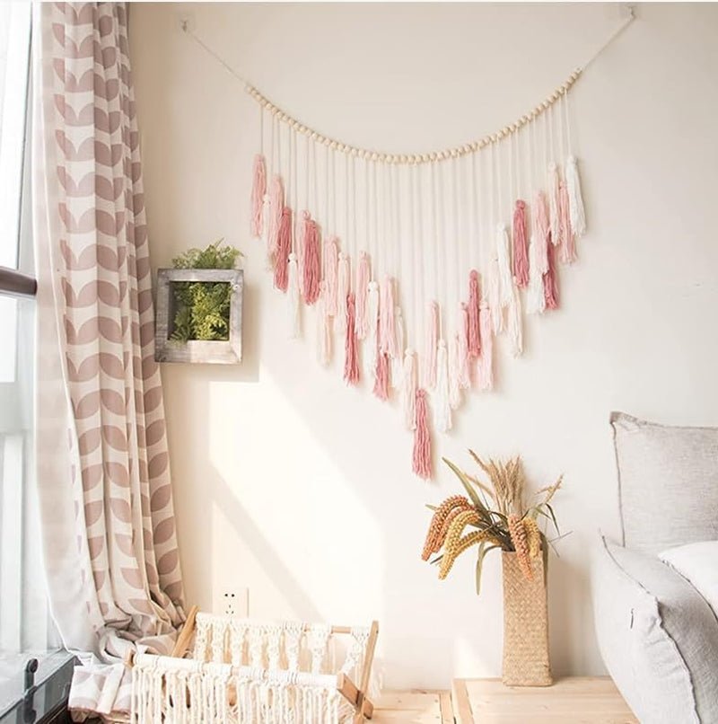 Tapiz deco colgante tejido pastoral madera cuentas Hogar - Accesorios y Decoración Naty Shop