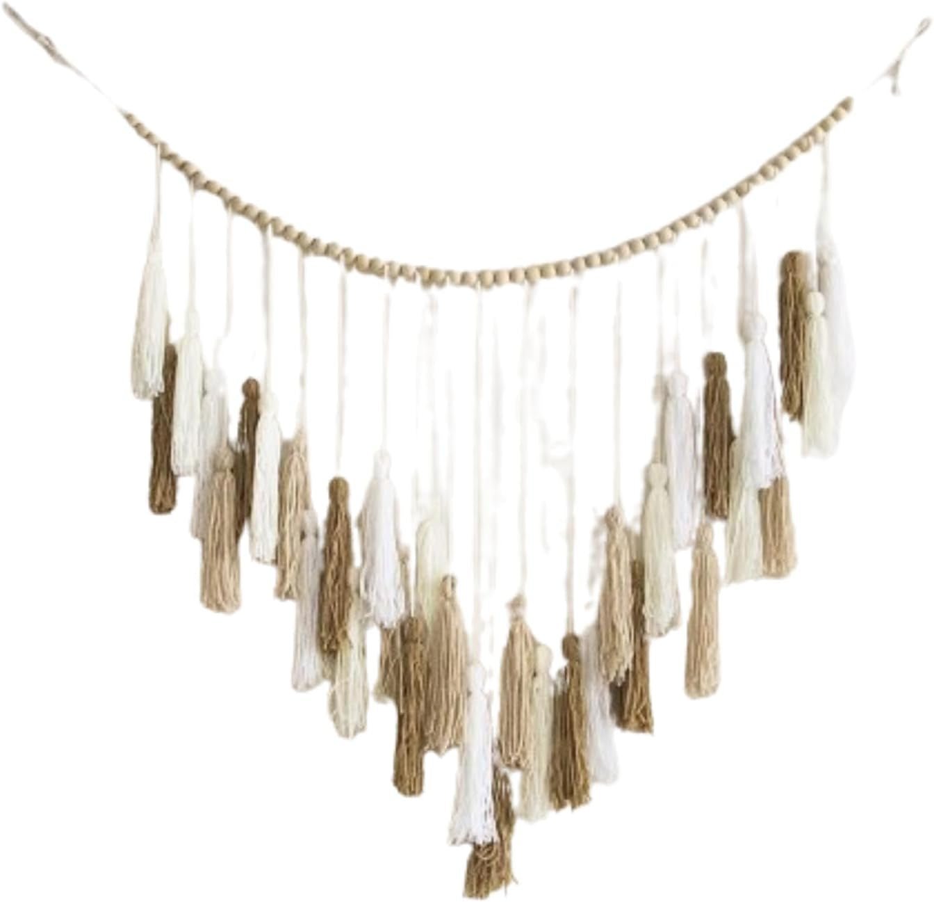 Tapiz deco colgante tejido pastoral madera cuentas Hogar - Accesorios y Decoración Naty Shop Caqui