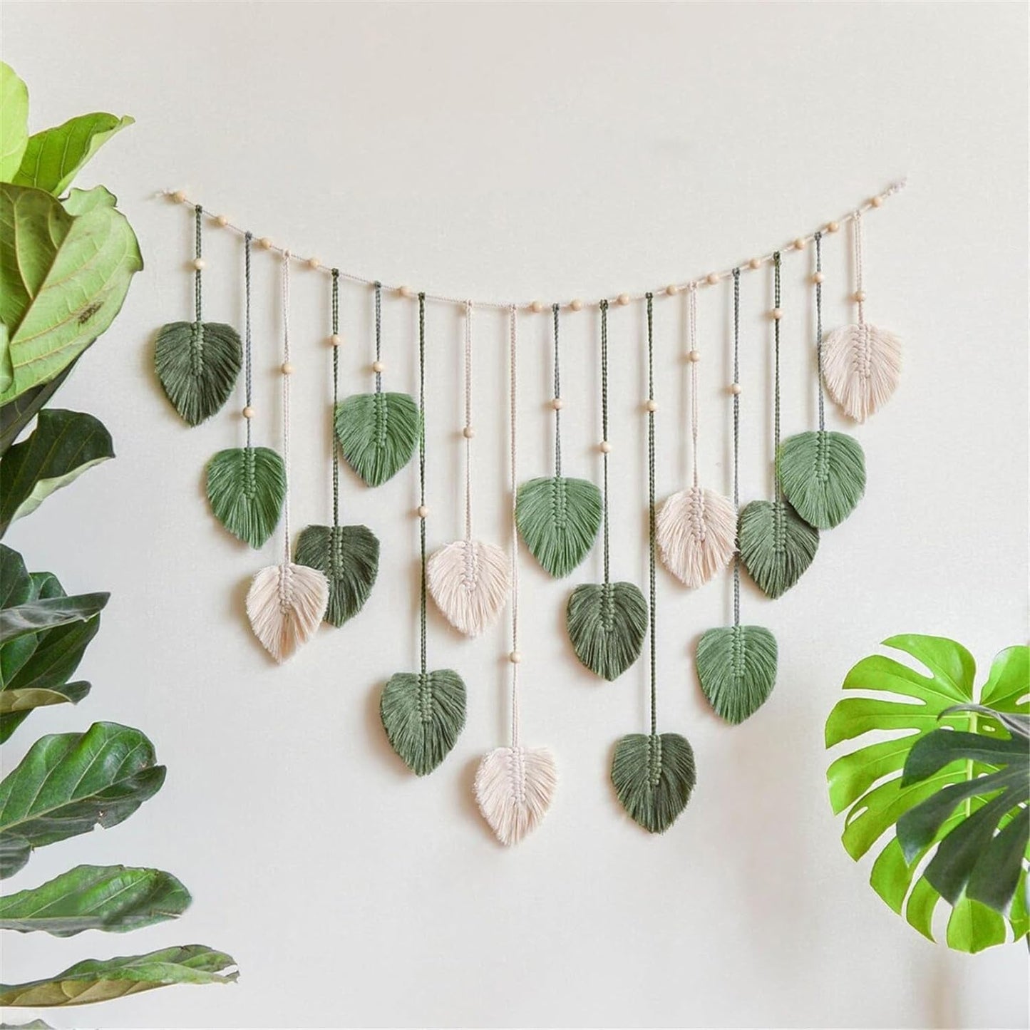 Gran decoración tapiz tejido cuentas madera hojas Hogar - Accesorios y Decoraciones Naty Shop Default Title