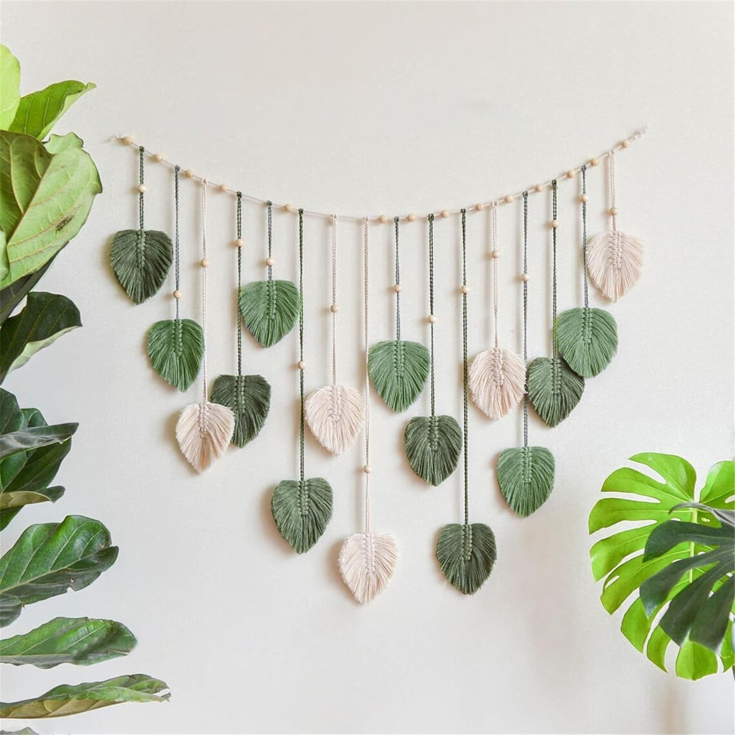 Gran decoración tapiz tejido cuentas madera hojas Hogar - Accesorios y Decoraciones Naty Shop Default Title