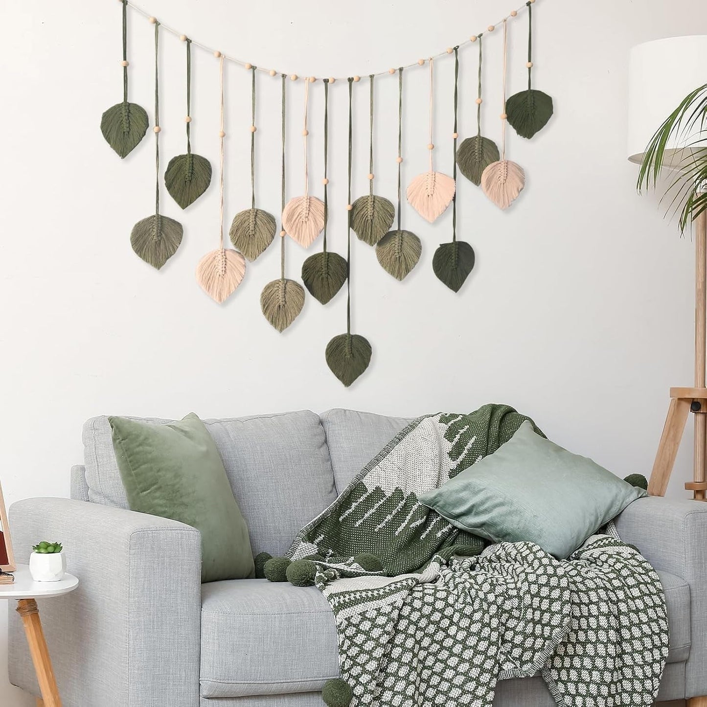 Tapiz decoración cuentas de madera diseño hojas Hogar - Accesorios y Decoración Naty Shop