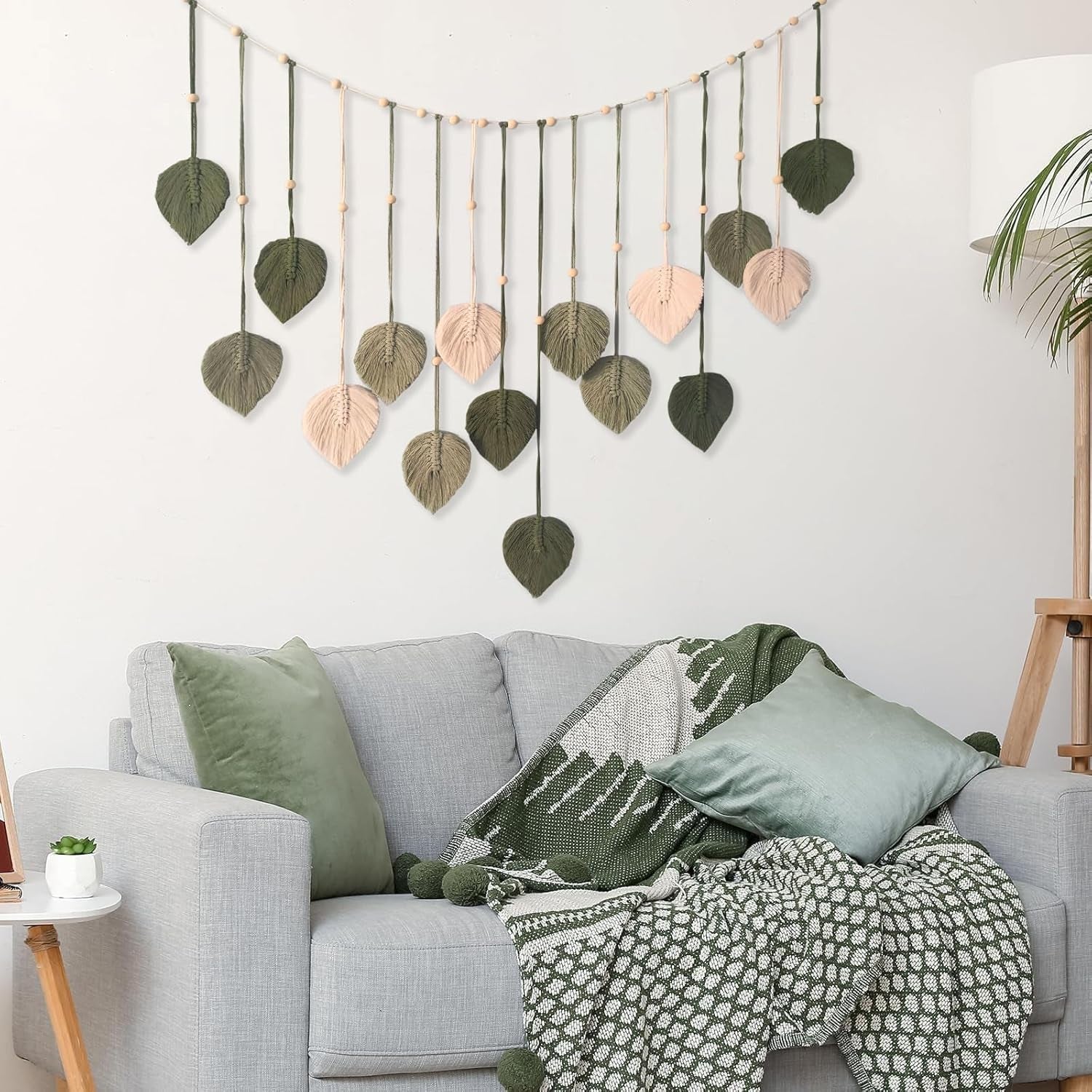 Tapiz decoración cuentas de madera diseño hojas Hogar - Accesorios y Decoración Naty Shop