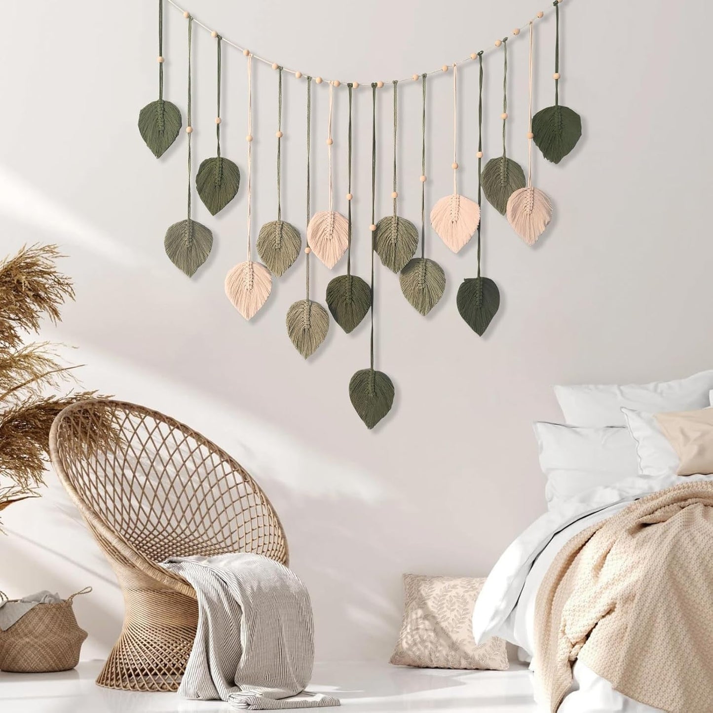 Tapiz decoración cuentas de madera diseño hojas Hogar - Accesorios y Decoración Naty Shop