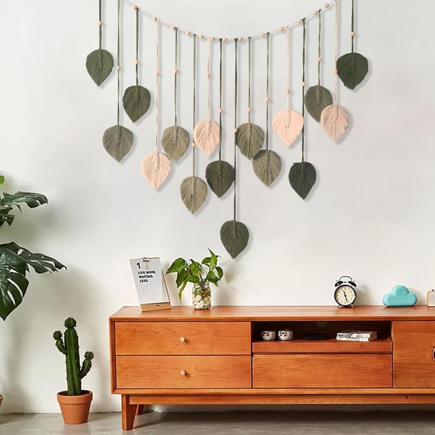 Tapiz decoración cuentas de madera diseño hojas Hogar - Accesorios y Decoración Naty Shop