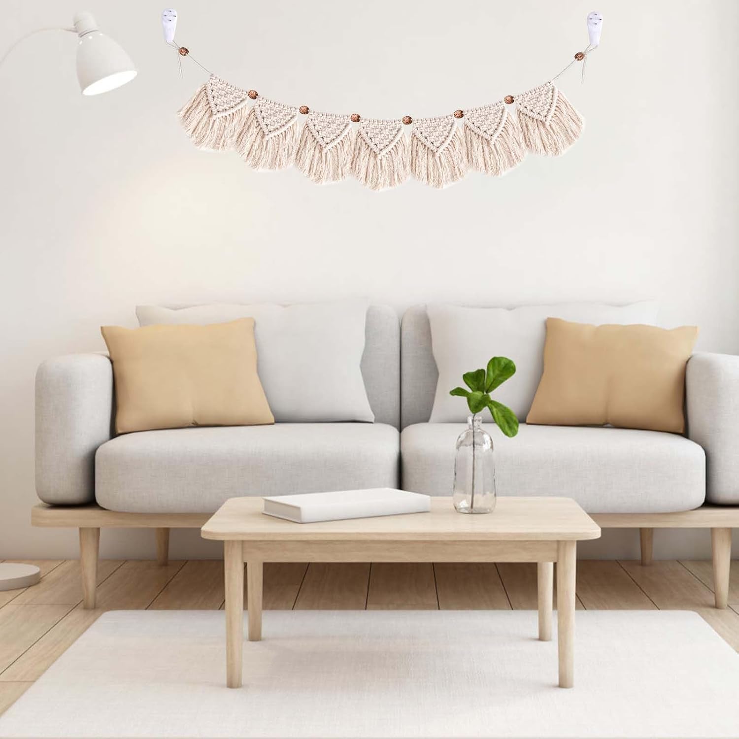 Tapiz decoración hecho a mano tejido flecos guirnalda led Hogar - Accesorios y Decoración Naty Shop