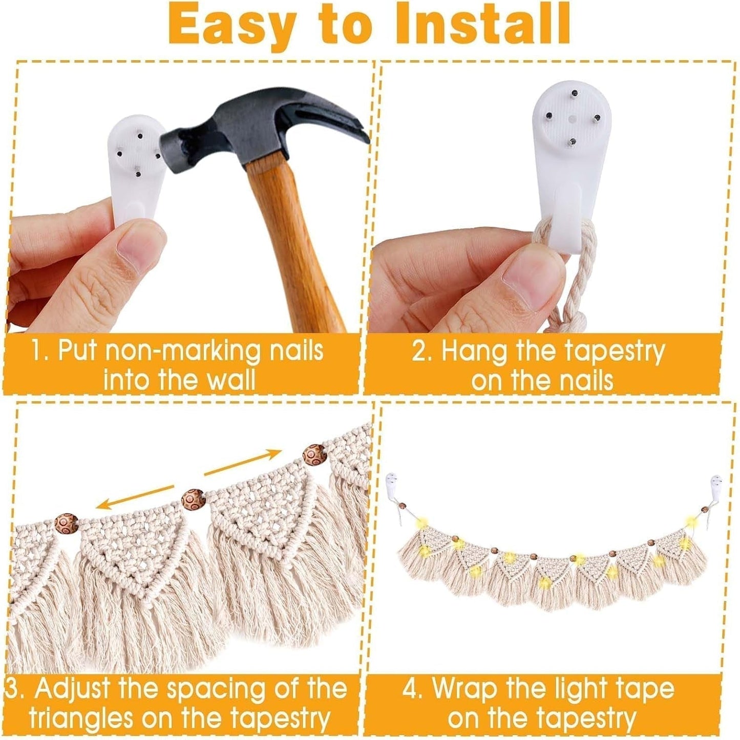 Tapiz decoración hecho a mano tejido flecos guirnalda led Hogar - Accesorios y Decoración Naty Shop