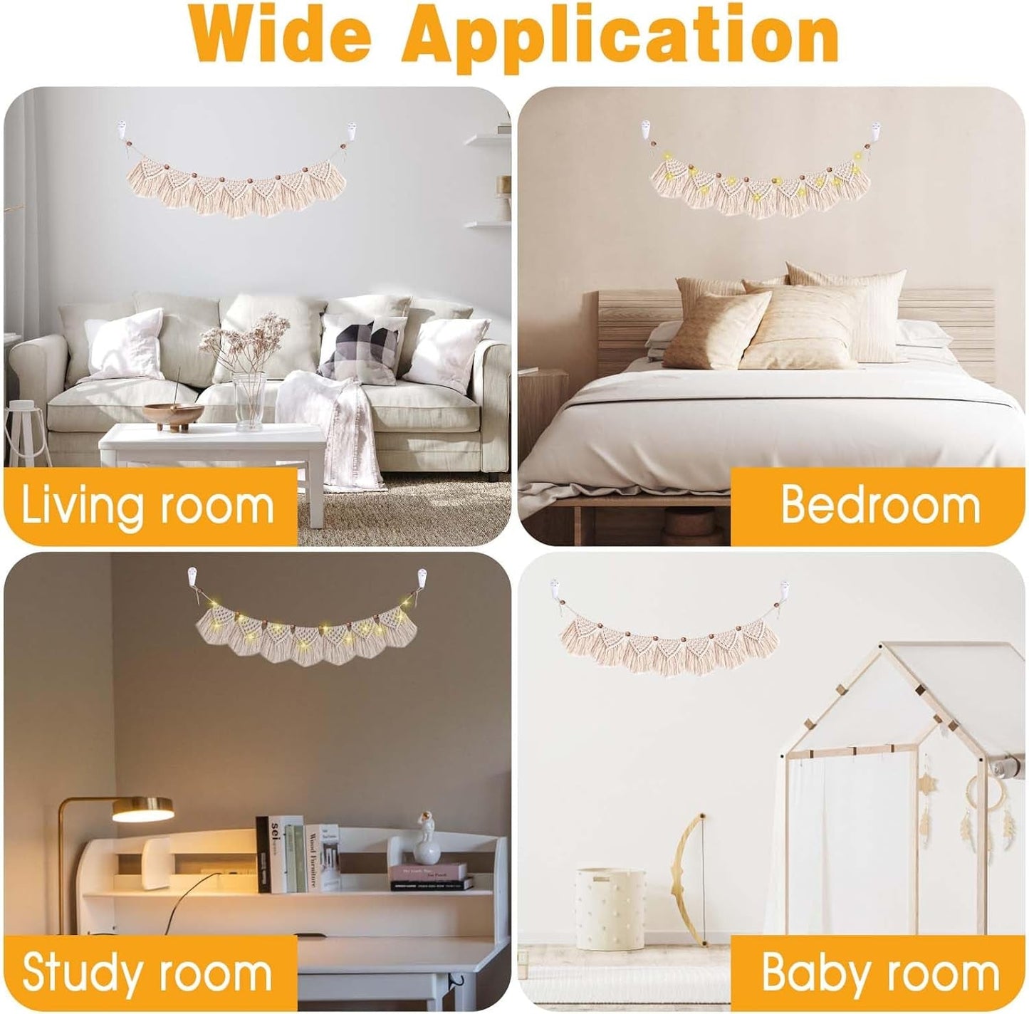Tapiz decoración hecho a mano tejido flecos guirnalda led Hogar - Accesorios y Decoración Naty Shop