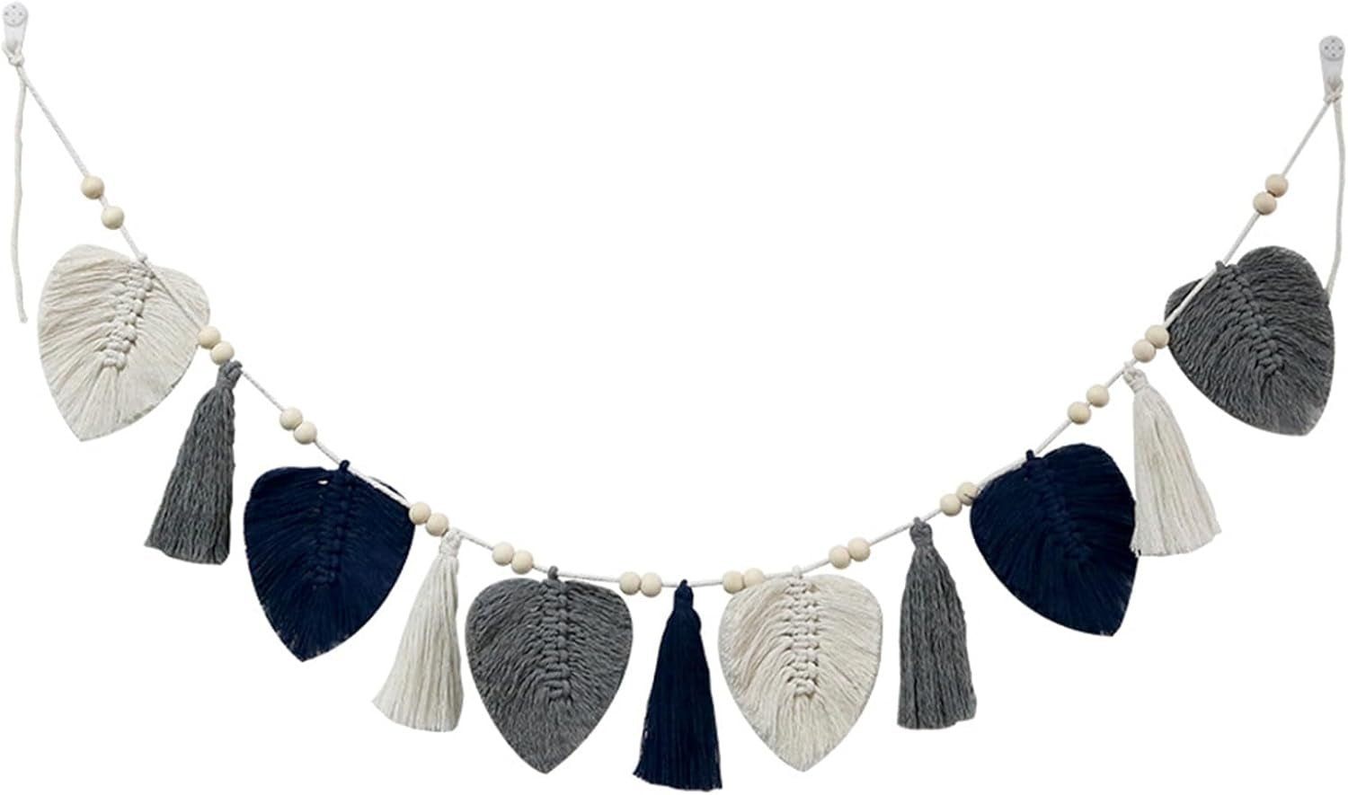 Tapiz decorativo tejido hojas flecos chic Hogar - Accesorios y Decoración Naty Shop Azul