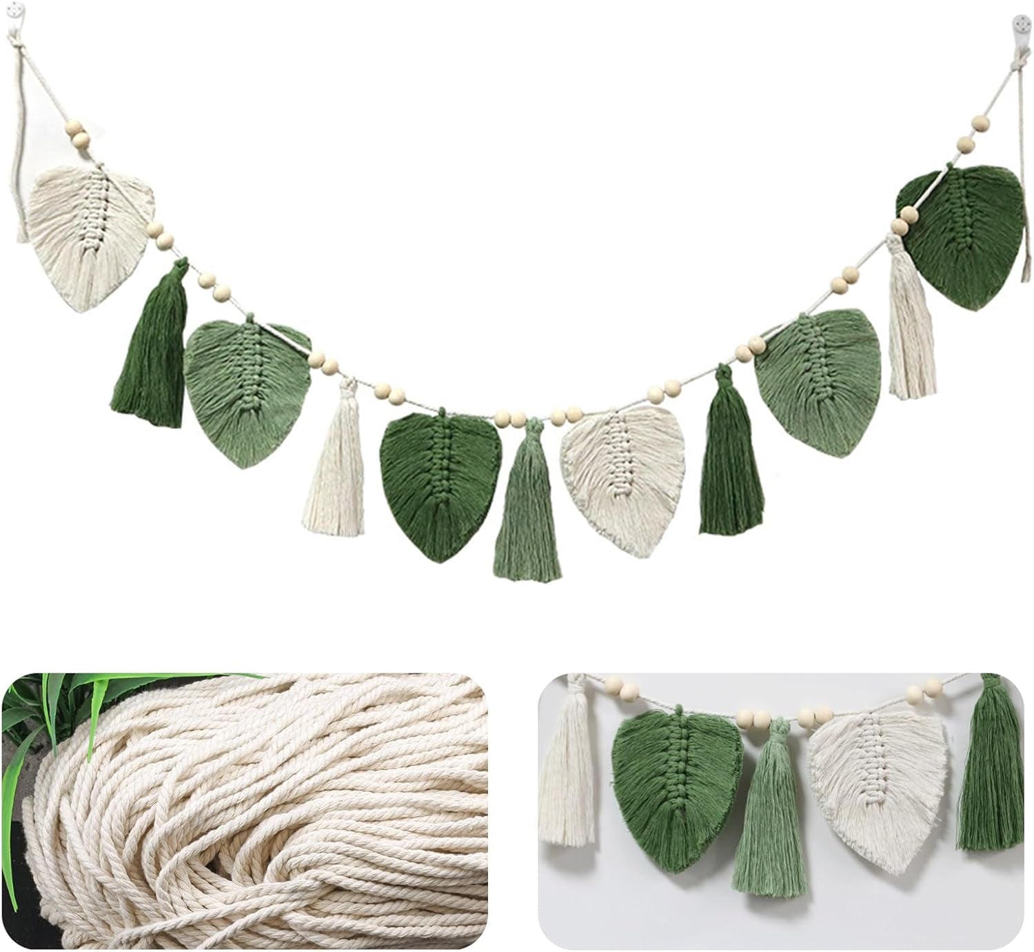 Tapiz decorativo tejido hojas flecos chic Hogar - Accesorios y Decoración Naty Shop