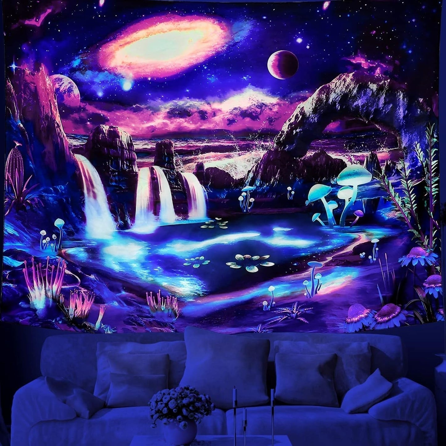 Tapiz dremisland seta luz negra psicodélico galaxia reactiva pared Hogar - Accesorios y Decoración Naty Shop Calea Lactee 150L X 130B Cm