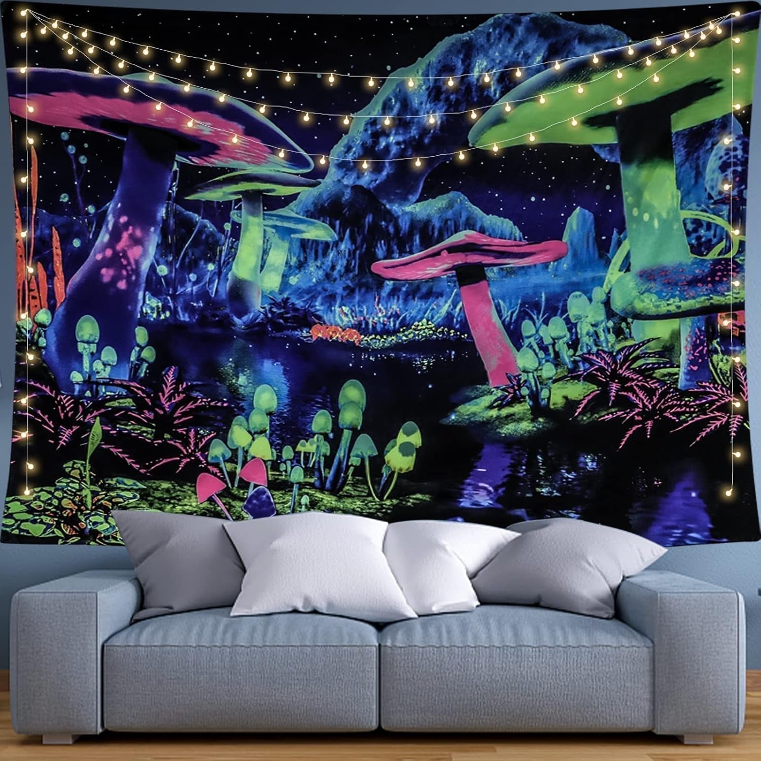 Tapiz dremisland seta luz negra psicodélico galaxia reactiva pared Hogar - Accesorios y Decoración Naty Shop