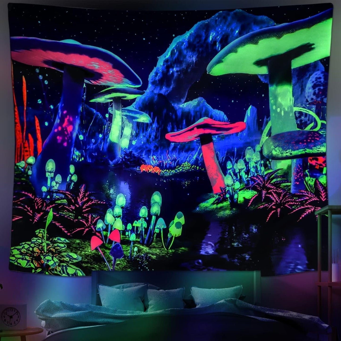 Tapiz dremisland seta luz negra psicodélico galaxia reactiva pared Hogar - Accesorios y Decoración Naty Shop Seta 200L X 148B Cm