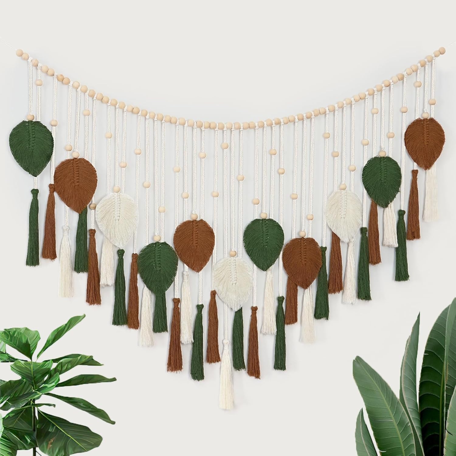 Dremisland tapiz grande hojas verdes beige borlas Hogar - Accesorios y Decoración Naty Shop Café