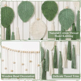 Dremisland tapiz grande hojas verdes beige borlas Hogar - Accesorios y Decoración Naty Shop