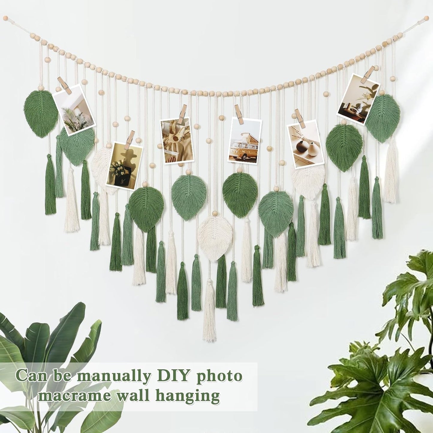 Dremisland tapiz grande hojas verdes beige borlas Hogar - Accesorios y Decoración Naty Shop