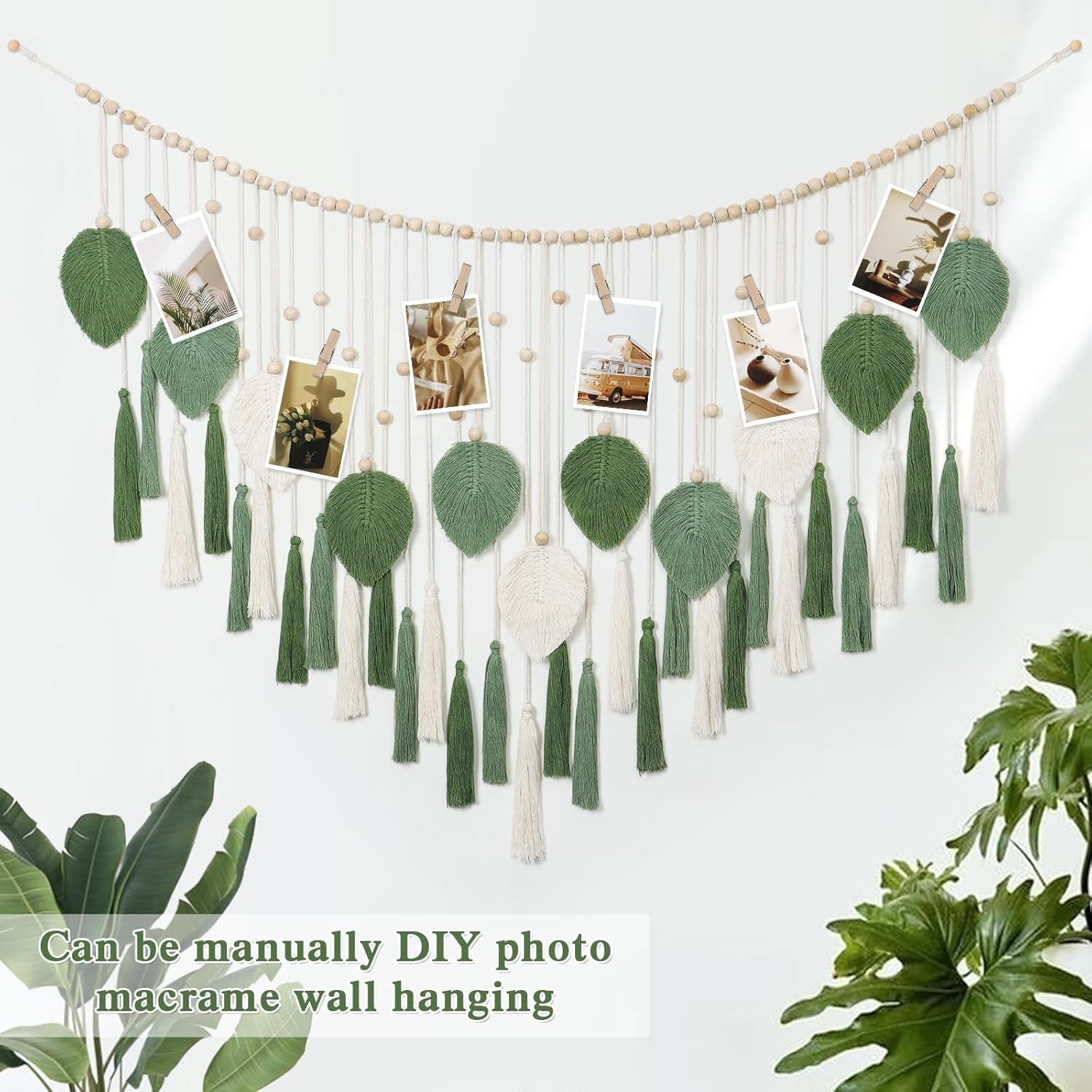 Dremisland tapiz grande hojas verdes beige borlas Hogar - Accesorios y Decoración Naty Shop