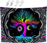 Tapiz fluorescente árbol vida psicodélico luna Hogar - Accesorios y Decoración Naty Shop