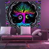 Tapiz fluorescente árbol vida psicodélico luna Hogar - Accesorios y Decoración Naty Shop