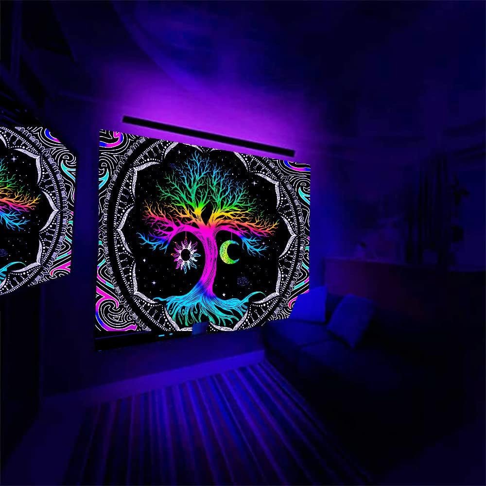 Tapiz fluorescente árbol vida psicodélico luna Hogar - Accesorios y Decoración Naty Shop