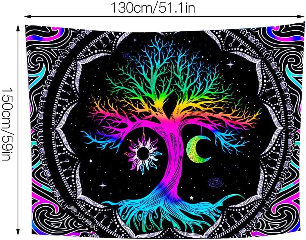 Tapiz fluorescente árbol vida psicodélico luna Hogar - Accesorios y Decoración Naty Shop
