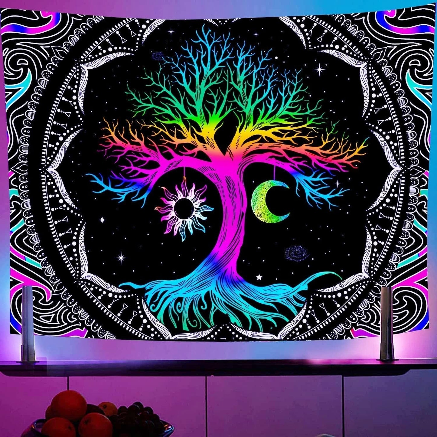 Tapiz fluorescente árbol vida luna psicodélica Hogar - Accesorios y Decoraciones Naty Shop Default Title